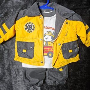Fire Chief 3-Piece Baby Outfit – Jacket, Tee & Pants (3–6M)